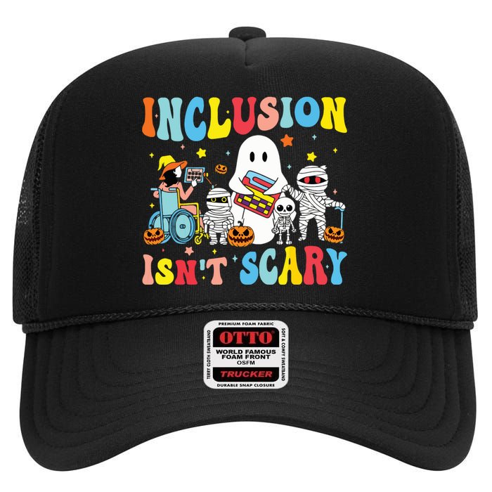 Inclusion IsnT Scary Teacher Skeleton Ghost Cute Halloween High Crown Mesh Back Trucker Hat