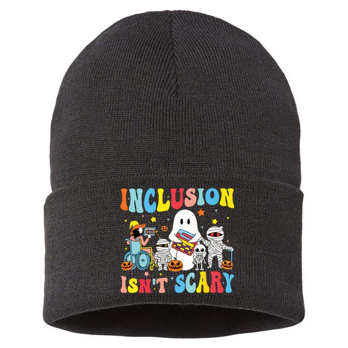 Inclusion IsnT Scary Teacher Skeleton Ghost Cute Halloween Sustainable Knit Beanie