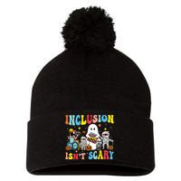 Inclusion IsnT Scary Teacher Skeleton Ghost Cute Halloween Pom Pom 12in Knit Beanie