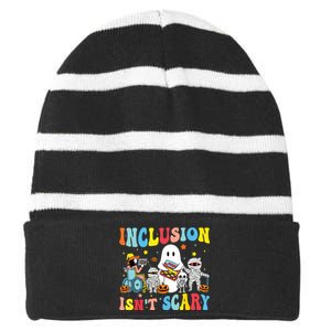 Inclusion IsnT Scary Teacher Skeleton Ghost Cute Halloween Striped Beanie with Solid Band