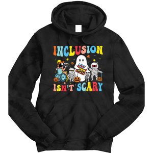 Inclusion IsnT Scary Teacher Skeleton Ghost Cute Halloween Tie Dye Hoodie