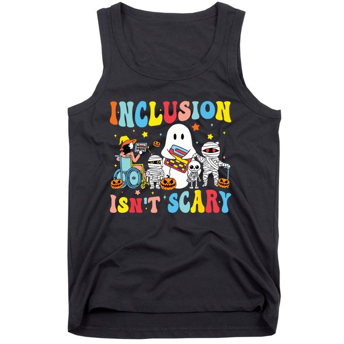 Inclusion IsnT Scary Teacher Skeleton Ghost Cute Halloween Tank Top