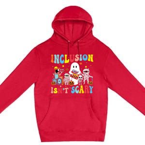 Inclusion IsnT Scary Teacher Skeleton Ghost Cute Halloween Premium Pullover Hoodie