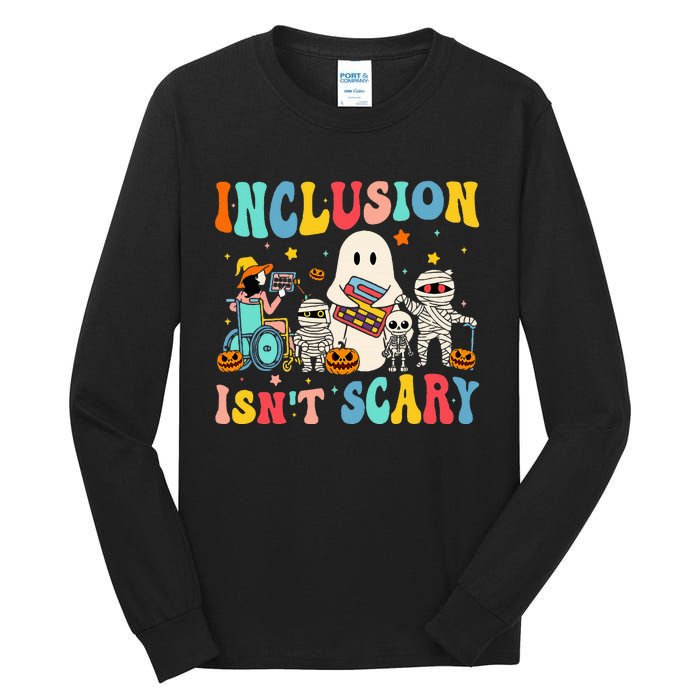 Inclusion IsnT Scary Teacher Skeleton Ghost Cute Halloween Tall Long Sleeve T-Shirt