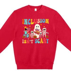 Inclusion IsnT Scary Teacher Skeleton Ghost Cute Halloween Premium Crewneck Sweatshirt