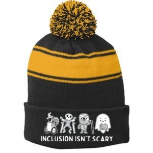 Inclusion IsnT Scary Teacher Skeleton Ghost Cute Halloween Stripe Pom Pom Beanie