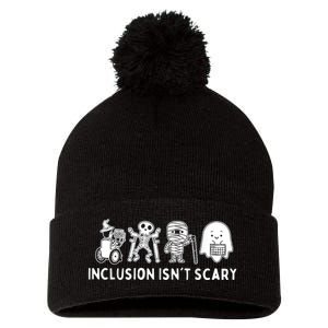 Inclusion IsnT Scary Teacher Skeleton Ghost Cute Halloween Pom Pom 12in Knit Beanie