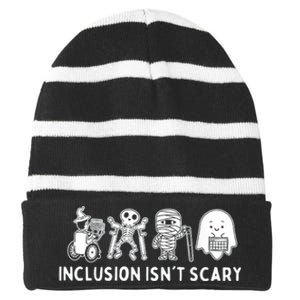 Inclusion IsnT Scary Teacher Skeleton Ghost Cute Halloween Striped Beanie with Solid Band