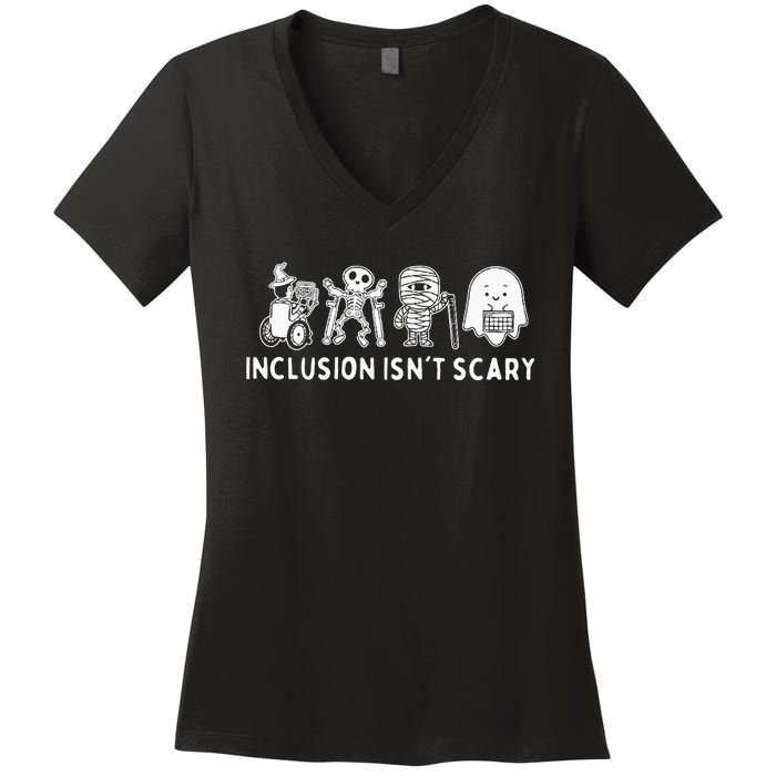 Inclusion IsnT Scary Teacher Skeleton Ghost Women's V-Neck T-Shirt