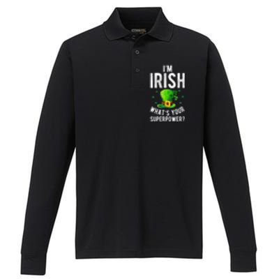 I'm Irish Superpower Ireland Irish Proud St Patrick Day Performance Long Sleeve Polo