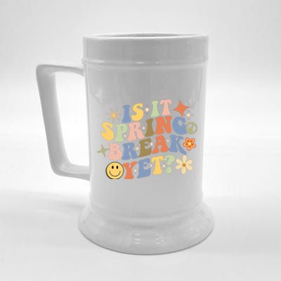 Is It Spring Break Yet? Groovy Retro Vacation Teacher Flower Beer Stein