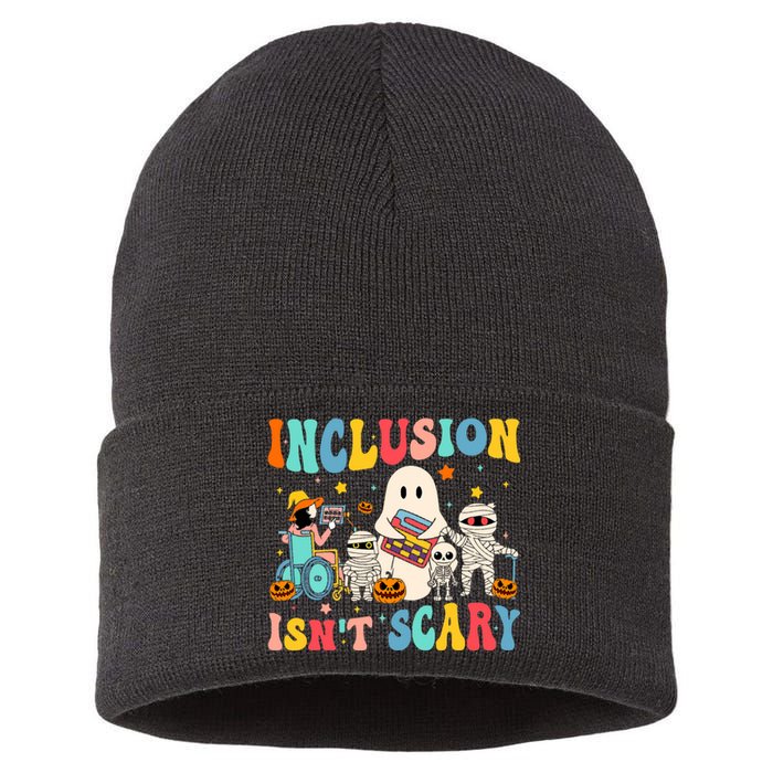 Inclusion IsnT Scary Teacher Skeleton Ghost Cute Halloween Sustainable Knit Beanie