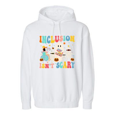 Inclusion IsnT Scary Teacher Skeleton Ghost Cute Halloween Garment-Dyed Fleece Hoodie