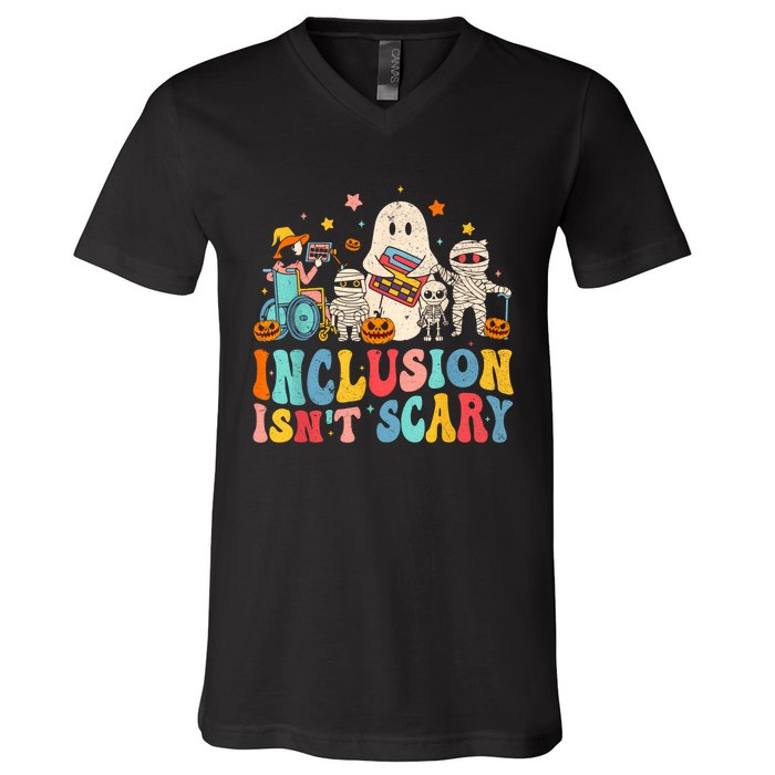 Inclusion IsnT Scary Ghost Mummy Halloween Slp Sped Teacher V-Neck T-Shirt