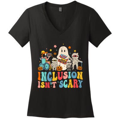 Inclusion IsnT Scary Ghost Mummy Halloween Slp Sped Teacher Women's V-Neck T-Shirt