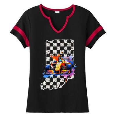 Indianapolis Indiana State 500 Race Car Formula Racing Car Ladies Halftime Notch Neck Tee