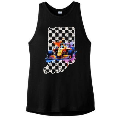 Indianapolis Indiana State 500 Race Car Formula Racing Car Ladies PosiCharge Tri-Blend Wicking Tank