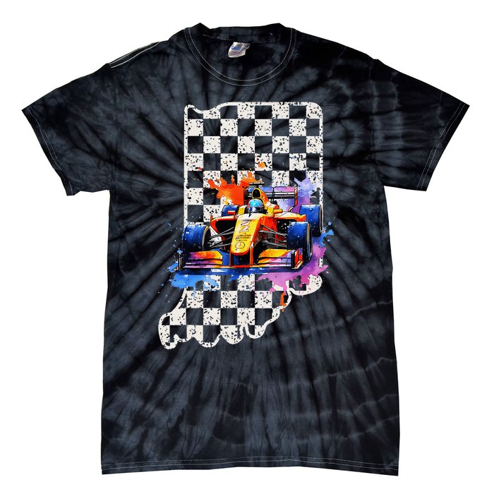 Indianapolis Indiana State 500 Race Car Formula Racing Car Tie-Dye T-Shirt