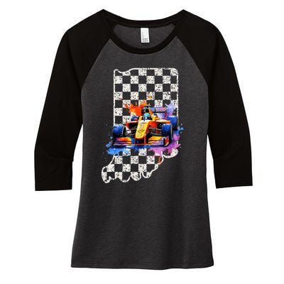 Indianapolis Indiana State 500 Race Car Formula Racing Car Women's Tri-Blend 3/4-Sleeve Raglan Shirt