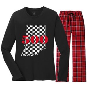 Indianapolis Indiana State 500 Race Car Distressed flag Women's Long Sleeve Flannel Pajama Set 