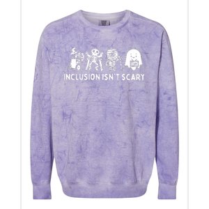 Inclusion Isnt Scary Teacher Skeleton Ghost Cute Halloween Colorblast Crewneck Sweatshirt