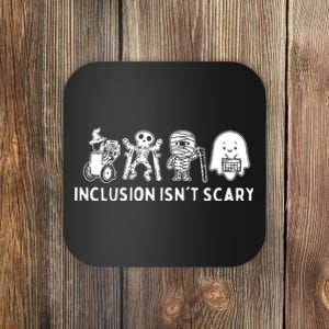 Inclusion Isnt Scary Teacher Skeleton Ghost Cute Halloween Coaster