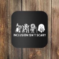 Inclusion Isnt Scary Teacher Skeleton Ghost Cute Halloween Coaster