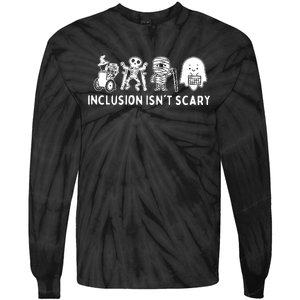 Inclusion Isnt Scary Teacher Skeleton Ghost Cute Halloween Tie-Dye Long Sleeve Shirt