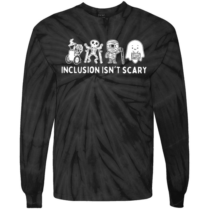 Inclusion Isnt Scary Teacher Skeleton Ghost Cute Halloween Tie-Dye Long Sleeve Shirt