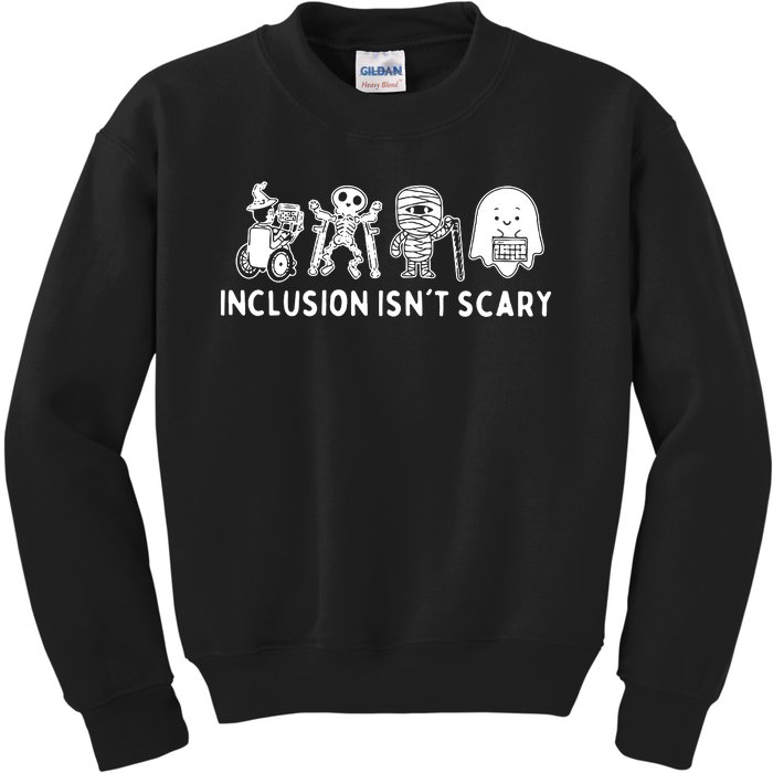 Inclusion Isnt Scary Teacher Skeleton Ghost Cute Halloween Kids Sweatshirt