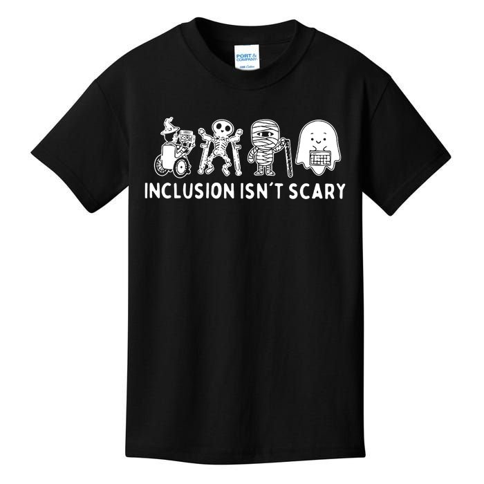 Inclusion Isnt Scary Teacher Skeleton Ghost Cute Halloween Kids T-Shirt