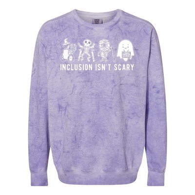 Inclusion Isnt Scary Teacher Skeleton Ghost Cute Halloween Colorblast Crewneck Sweatshirt