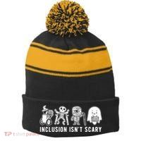Inclusion Isnt Scary Teacher Skeleton Ghost Cute Halloween Stripe Pom Pom Beanie