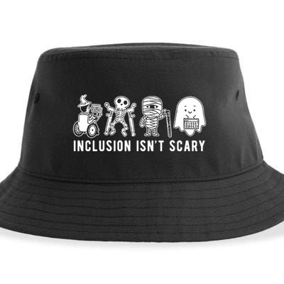 Inclusion Isnt Scary Teacher Skeleton Ghost Cute Halloween Sustainable Bucket Hat