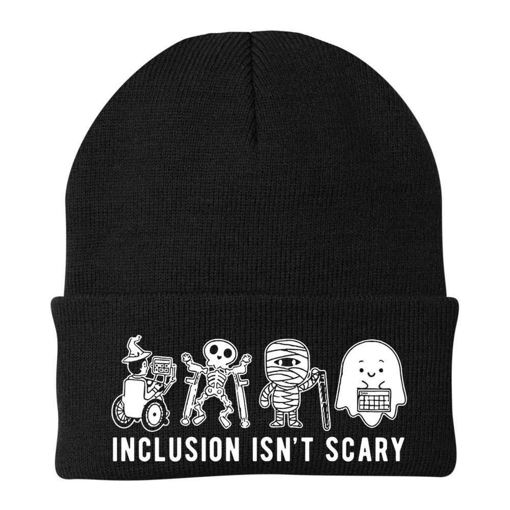Inclusion Isnt Scary Teacher Skeleton Ghost Cute Halloween Beanie