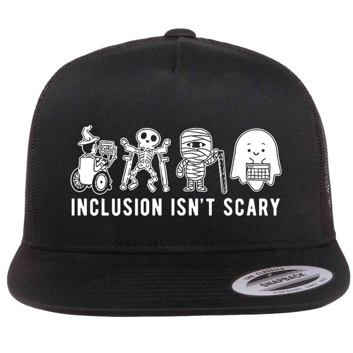 Inclusion Isnt Scary Teacher Skeleton Ghost Cute Halloween Flat Bill Trucker Hat