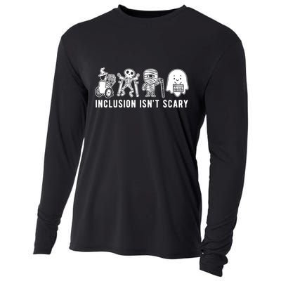 Inclusion Isnt Scary Teacher Skeleton Ghost Cute Halloween Cooling Performance Long Sleeve Crew