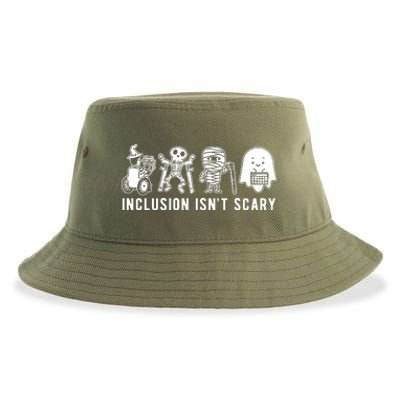 Inclusion Isnt Scary Teacher Skeleton Ghost Cute Halloween Sustainable Bucket Hat