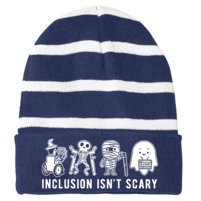 Inclusion Isnt Scary Teacher Skeleton Ghost Cute Halloween Striped Beanie with Solid Band