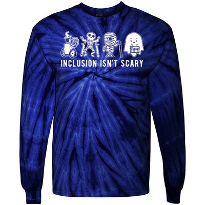 Inclusion Isnt Scary Teacher Skeleton Ghost Cute Halloween Tie-Dye Long Sleeve Shirt