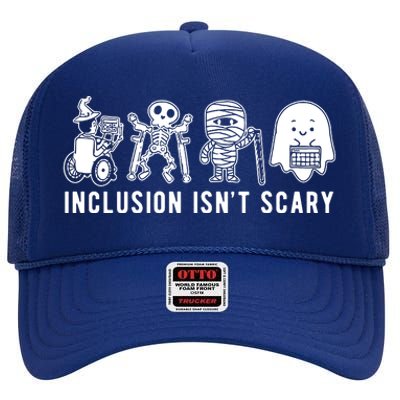 Inclusion Isnt Scary Teacher Skeleton Ghost Cute Halloween High Crown Mesh Back Trucker Hat