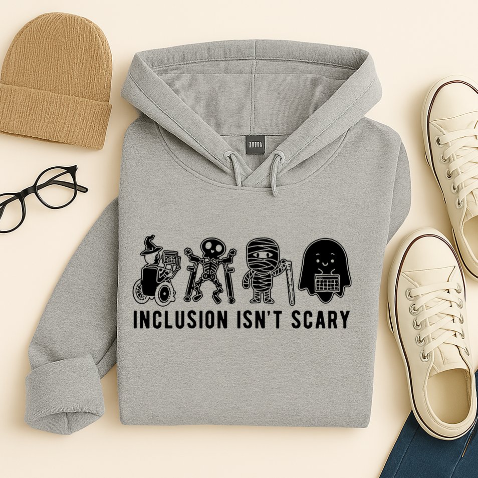 Inclusion Isnt Scary Teacher Skeleton Ghost Cute Halloween Hoodie