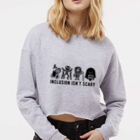 Inclusion Isnt Scary Teacher Skeleton Ghost Cute Halloween Cropped Pullover Crew