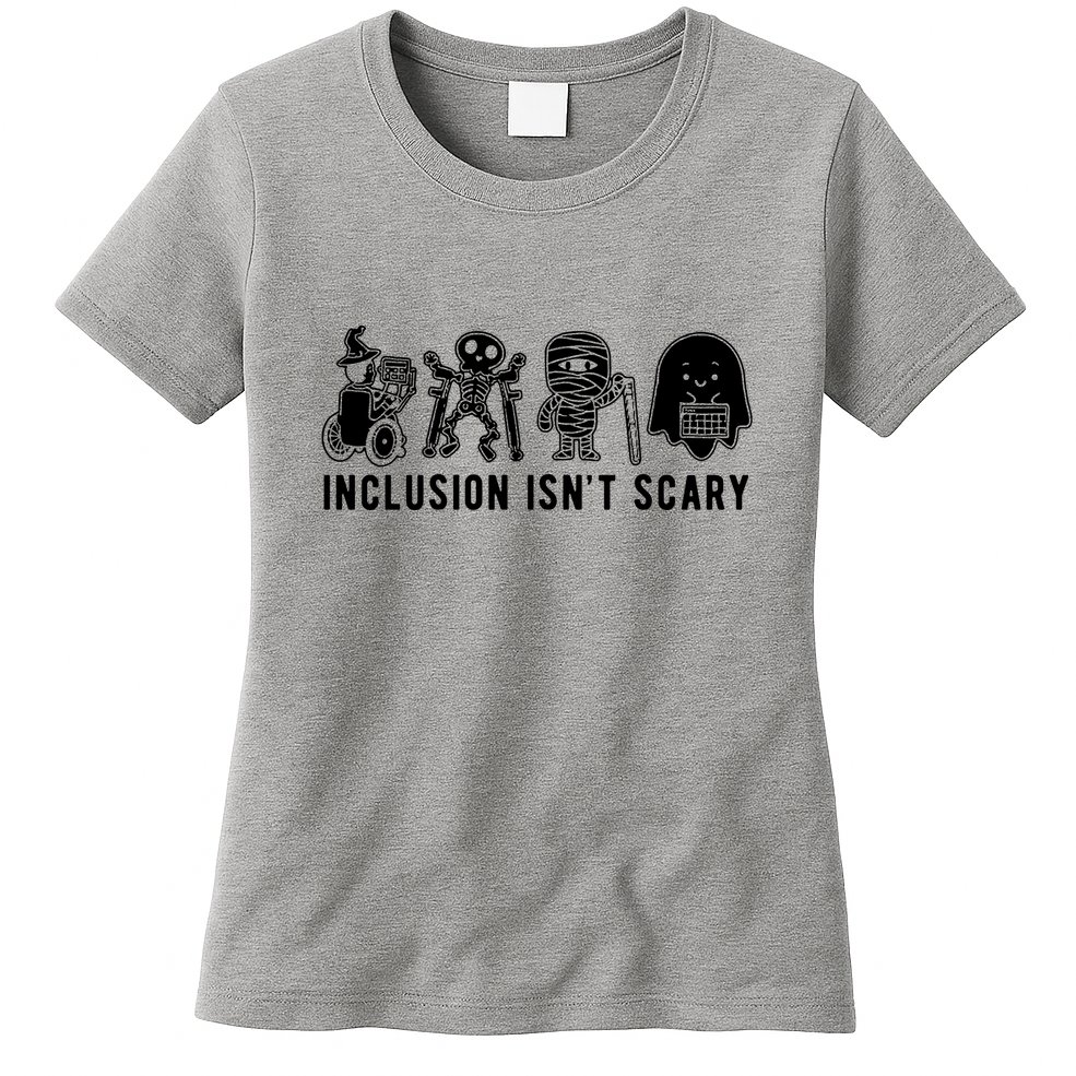 Inclusion Isnt Scary Teacher Skeleton Ghost Cute Halloween Womens T-Shirt