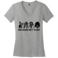 Inclusion Isnt Scary Teacher Skeleton Ghost Cute Halloween Women's V-Neck T-Shirt