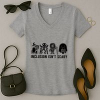 Inclusion Isnt Scary Teacher Skeleton Ghost Cute Halloween Women's V-Neck T-Shirt