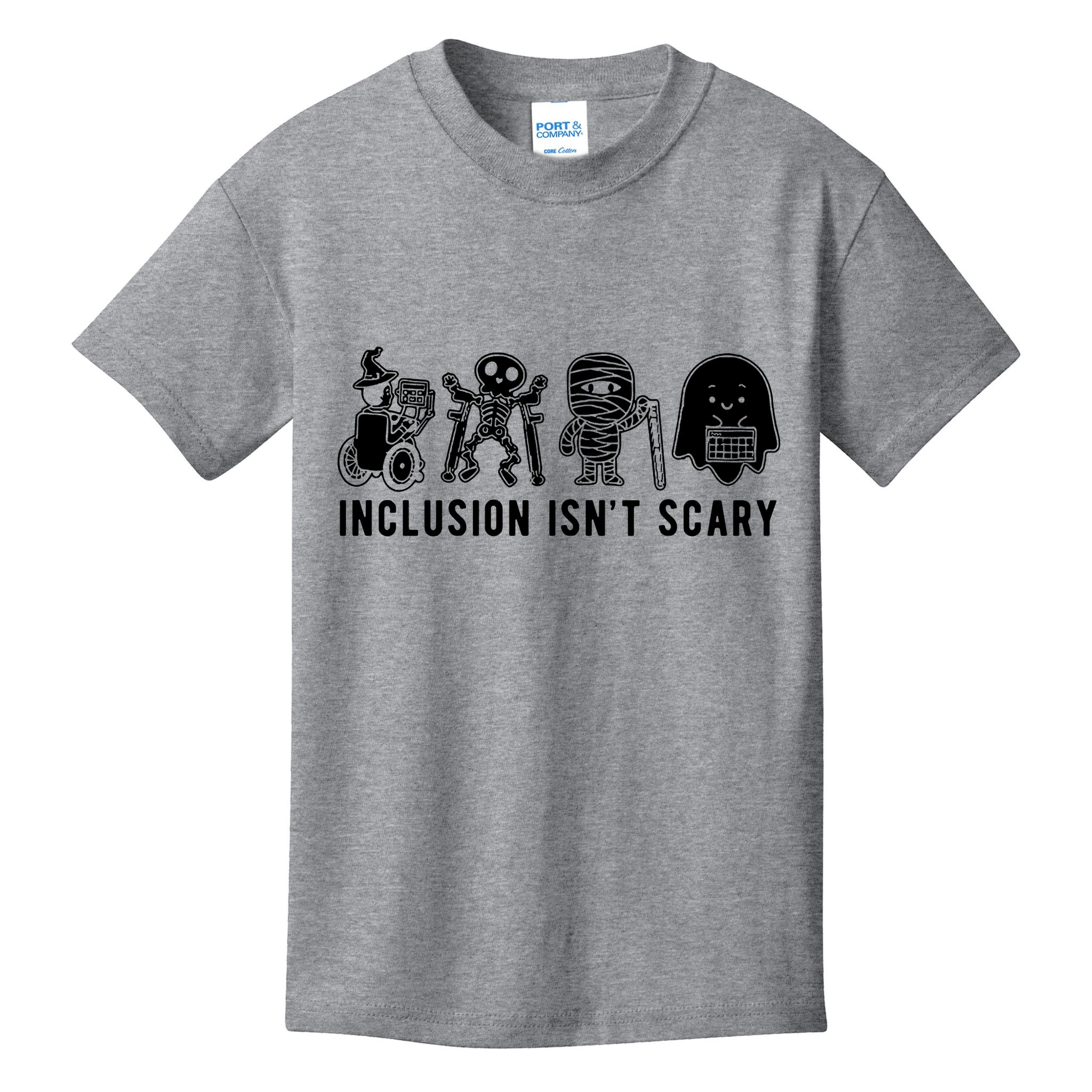 Inclusion Isnt Scary Teacher Skeleton Ghost Cute Halloween Kids T-Shirt