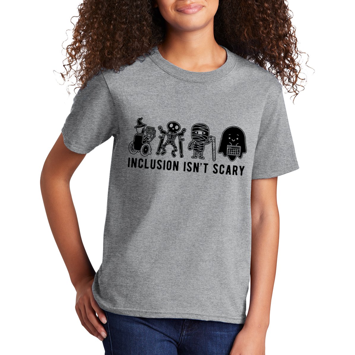 Inclusion Isnt Scary Teacher Skeleton Ghost Cute Halloween Kids T-Shirt