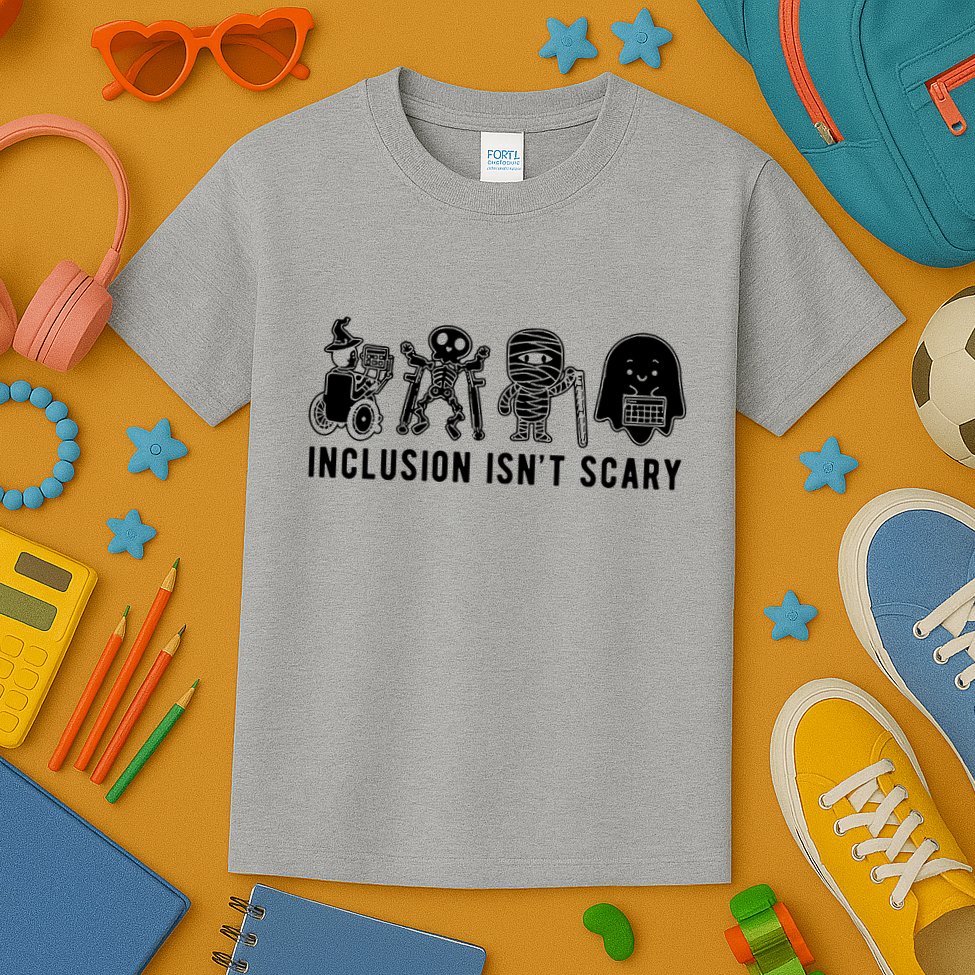 Inclusion Isnt Scary Teacher Skeleton Ghost Cute Halloween Kids T-Shirt