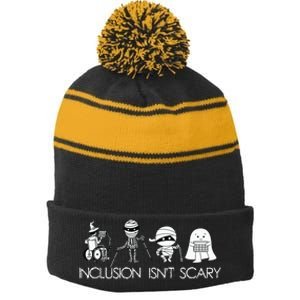 Inclusion Isnt Scary Slp Halloween Sped Teacher Ghost Mummy Stripe Pom Pom Beanie